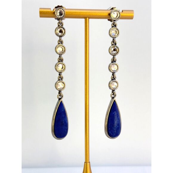 Retired Vintage Lia Sophia "Oceane" Lapis & Cut Crystal Dangle Earrings - Picture 1 of 5